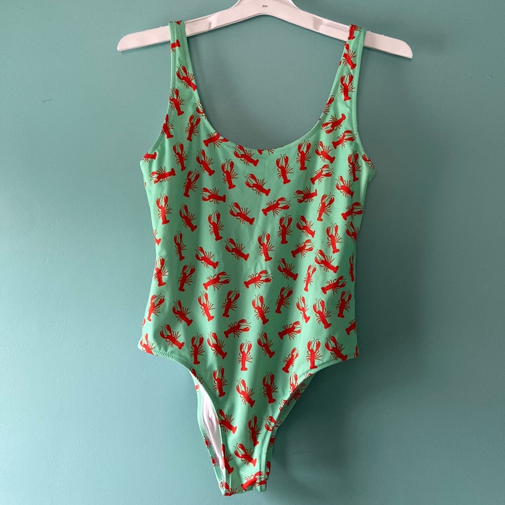 Size Medium Me Undies mint and red lobster one piece swimsuit